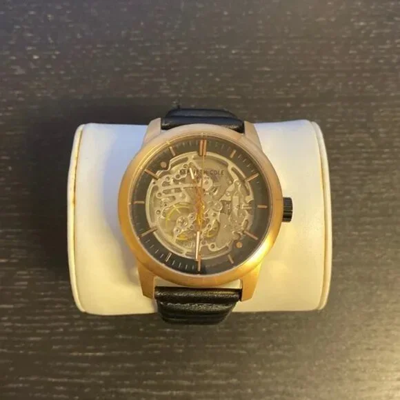 Kenneth Cole Men's Skeleton Dial Black Leather Watch - Picture 2 of 6